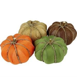 6 Inch Fabric Burlap Pumpkins for Decorating - 4PCS Small Plastic Burlap Pumpkin